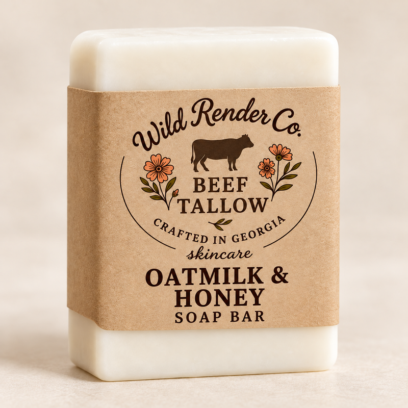 Oatmilk and Honey white soap bar with kraft label